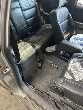 Die Rückbank ist deutlich verschmutzt und weist starke Schimmelflecken auf